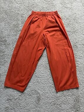 Made in Italy Cotton Barrel Leg Capris Rust Orange Pull On Balloon Wide Leg